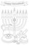 Happy Hanukkah Illustration. Coloring page. Greeting card.