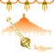 Happy hanuman jayanti card with lord hanuman weapon