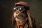 happy hare wearing travel clothes, created with Generative AI technology