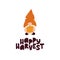 Happy harvest - hand drawn lettering phrase with autumn harvest symbols.