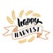 Happy harvest lettering phrase with wheat