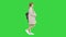 Happy healthy pregnancy Pregnant young blonde Caucasian woman walking on a Green Screen, Chroma Key.