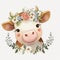 Happy Heifer Watercolor Cow with a Cheery Smile and Flower - Generative AI