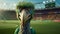 Happy Heron Mascot Supporting Soccer Team In Cinematic Stadium