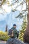 Happy hiker visit Yosemite national park in California