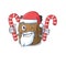 Happy hiking backpack Scroll Cartoon character in Santa with candy