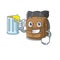 Happy hiking backpack Scroll mascot design with a big glass