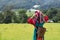 Happy hill tribe in paddy rice field colorful costume dress