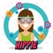 Happy hippie woman cartoon