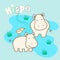 Happy hippo\'s standing in water with a bird