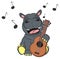 Happy hippo singing with wooden guitar