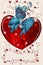 Happy Hippo Valentine with heart and ribbon