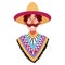 Happy Hispanic man with moustache, in sombrero and poncho vector illustration