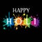 Happy Holi colorful graphic on black background