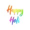 Happy Holi. Colorful hand drawn lettering phrase on white background.