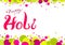 Happy Holi greeting card. Colored confetti and lettering text