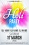 Happy Holi party poster. Indian Festival of Colors. Spray multicolored paint. Invitation flyer. DJ and club name. Paint blast.