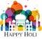 Happy Holi. Taj Mahal with abstract traditional colorful dust for Holi holiday