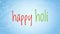 happy holi text written in blue paper background texture, red and green text