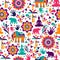 Happy holi vector elements seamless pattern design , Happy holi design with colorful icon.