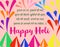 Happy holi wishes greeting card on abstract background, graphic design illustration wallpaper, message written in Hindi