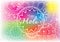 Happy Holi word inside the floral mandala flowers line art with blurred Holi powder paint clouds background for banner, poster and