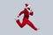 Happy holiday. santa ctlaus in hat hurry up to xmas shopping sales. running bearded man in christmas costume. concept of