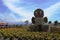 Happy Holiday Strawman and lavender and Colorful flower with Furano, Hokkaido, 29 July 2017, JAPAN