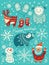 Happy holidays card. Christmas set with cartoon characters. Vector illustration