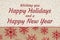 Happy Holidays greeting on red and brown snowflake border on beige sherpa material