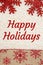 Happy Holidays greeting on red and brown snowflake border on sherpa