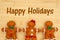 Happy Holidays message with fabric gingerbread man and woman