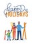 Happy Holidays, Standing Family with Skiing Vector