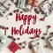 Happy holidays text, seasonal greetings card sign. christmas fla