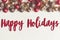 Happy holidays text, seasonal greetings card sign. christmas fla