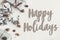 Happy holidays text, seasonal greetings card sign. stylish mode