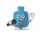 Happy hot water bag singing on a microphone