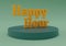 Happy Hour gold color, 3d rendering of happy hour at the bar, minimal lettering with alarmclock
