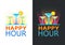 Happy hours poster. Vector illustration in sketch style for bar. Drink menu for celebration. Special offer