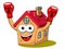Happy house cartoon funny character boxer gloves isolated