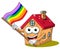 Happy house cartoon funny character rainbow peace flag waving isolated