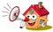 Happy house cartoon funny character speaking megaphone isolated