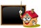 Happy house cartoon funny character teacher stick blackboard or chalkboard isolated