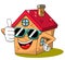 Happy house cartoon funny character thumb up cool sunglasses isolated