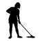 Happy housewife is cleaning the floor with mob silhouette vector