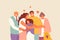 Happy hugging family vector illustration