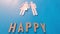 Happy Human Couple Paper Craft Mockup on Blue background. Origami Papercraft decorative shapes and figures