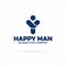 Happy human logo cuan color with silhouette man with hands up for use support and care firm,