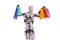 A happy humanoid robot android holding colorful shopping bags. Consumerism and shopping concept. 3D illustration