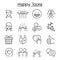 Happy icon set in thin line style